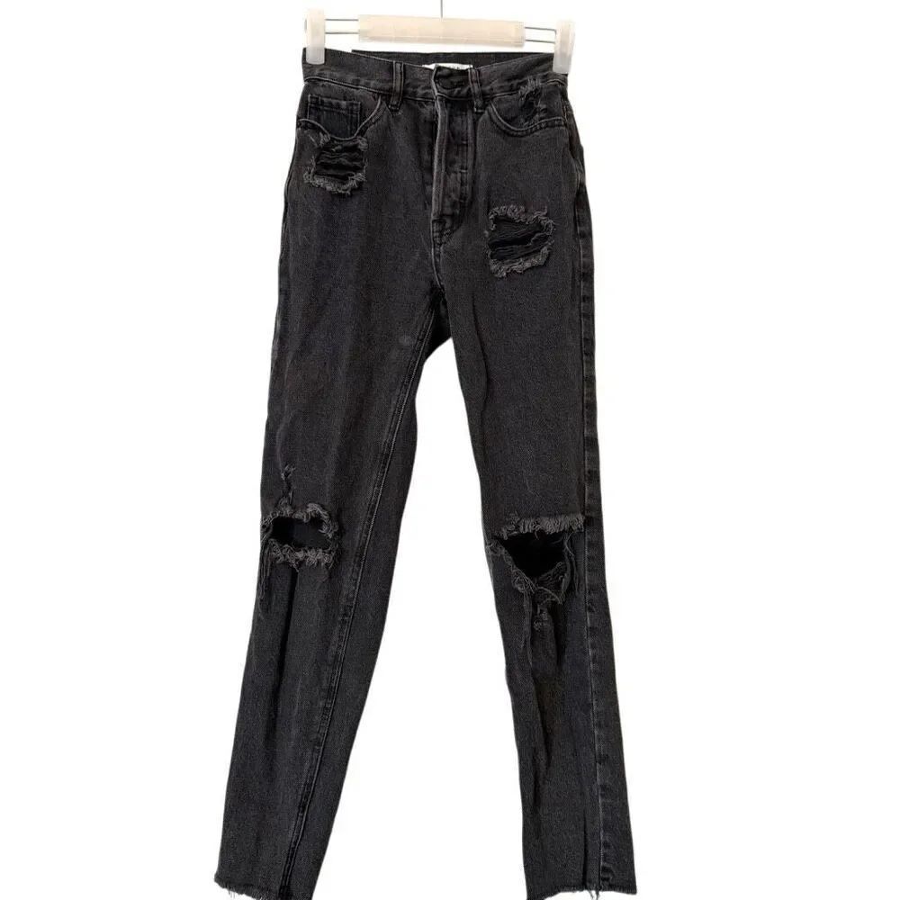 PacSun Distressed Ultra High Waisted Raw Hem Ankle Slim Jeans Eco Black Size 22